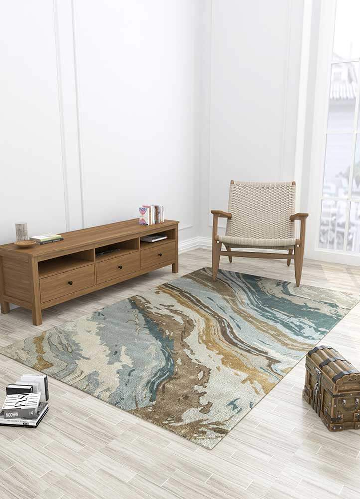 Ashwood & Seaside Blue Abstract Hand-Tufted Rug