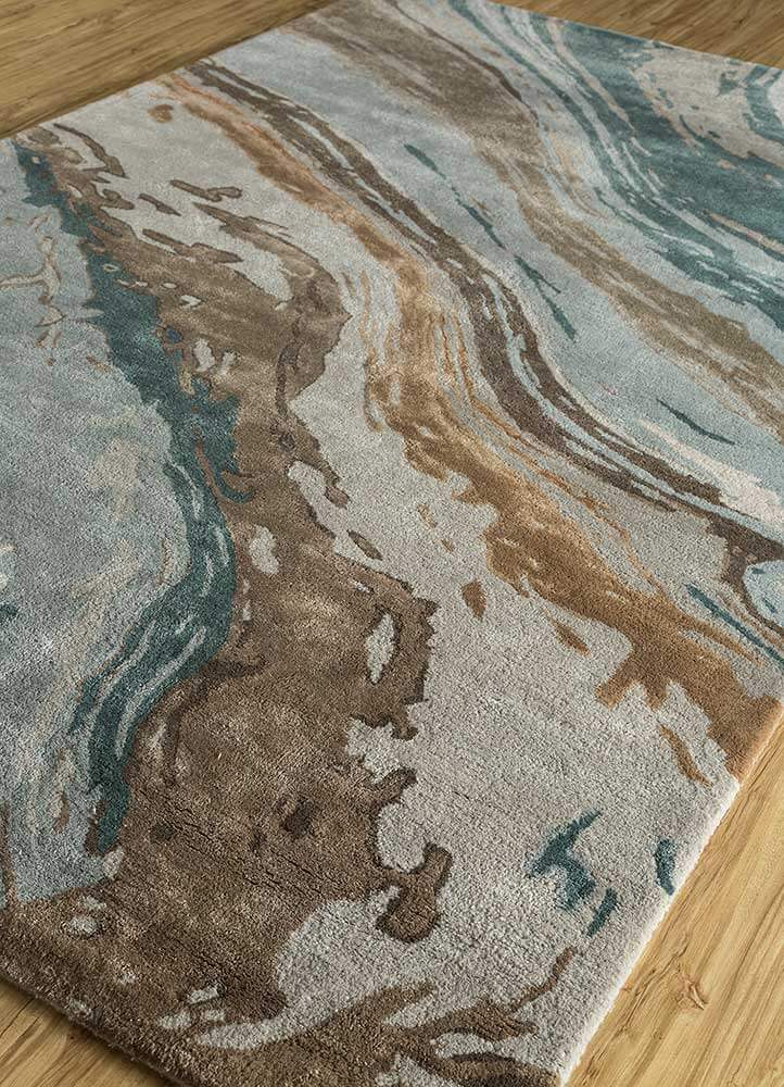 Ashwood & Seaside Blue Abstract Hand-Tufted Rug