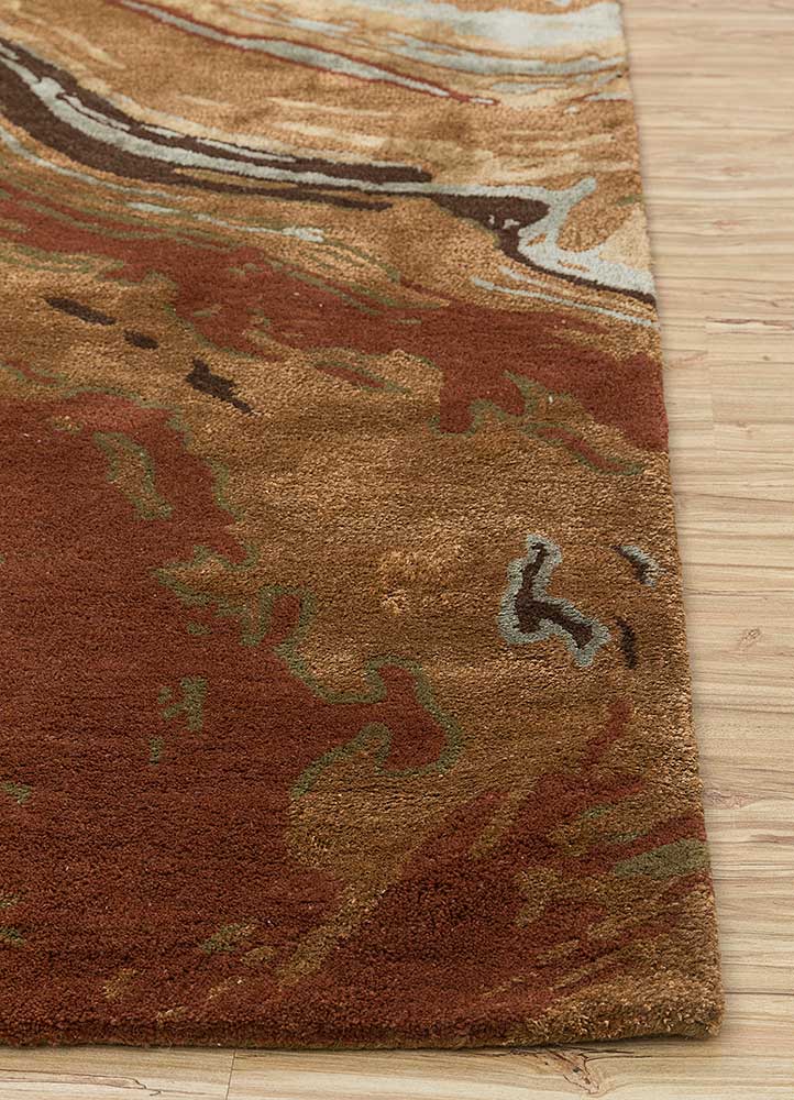 Classic Rust & Bronze Green Abstract Hand-Tufted Rug