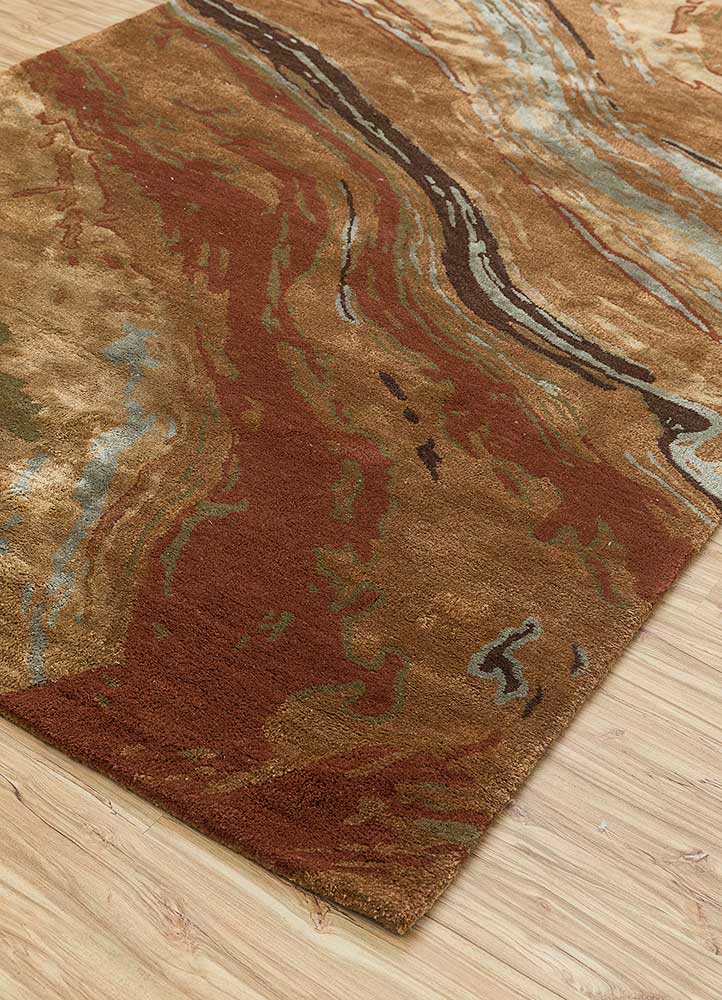 Classic Rust & Bronze Green Abstract Hand-Tufted Rug