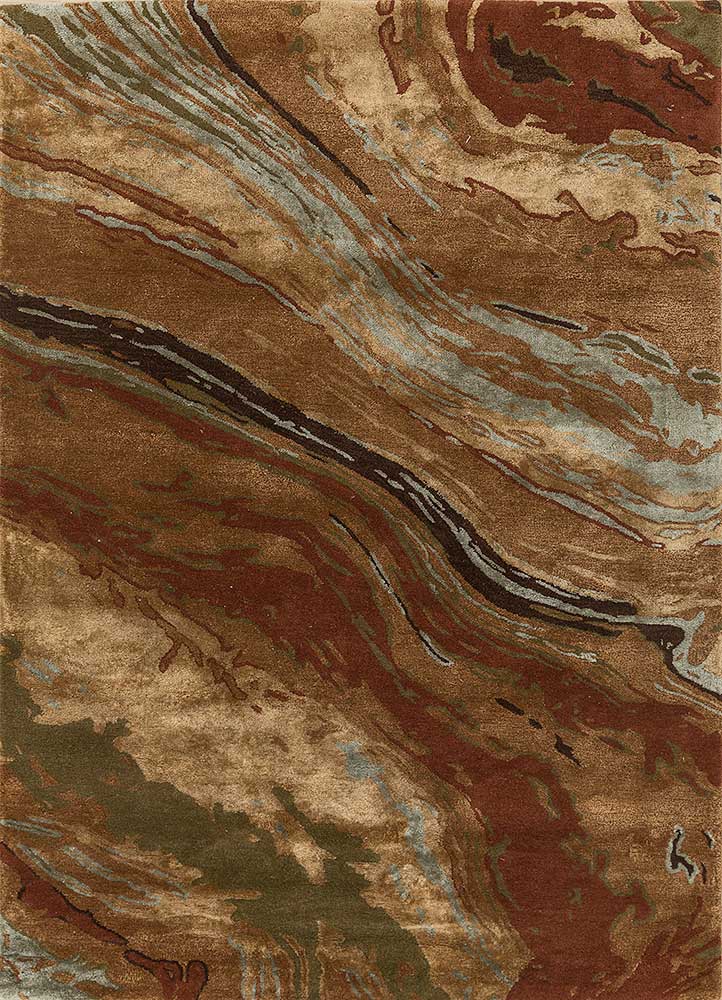 Classic Rust & Bronze Green Abstract Hand-Tufted Rug