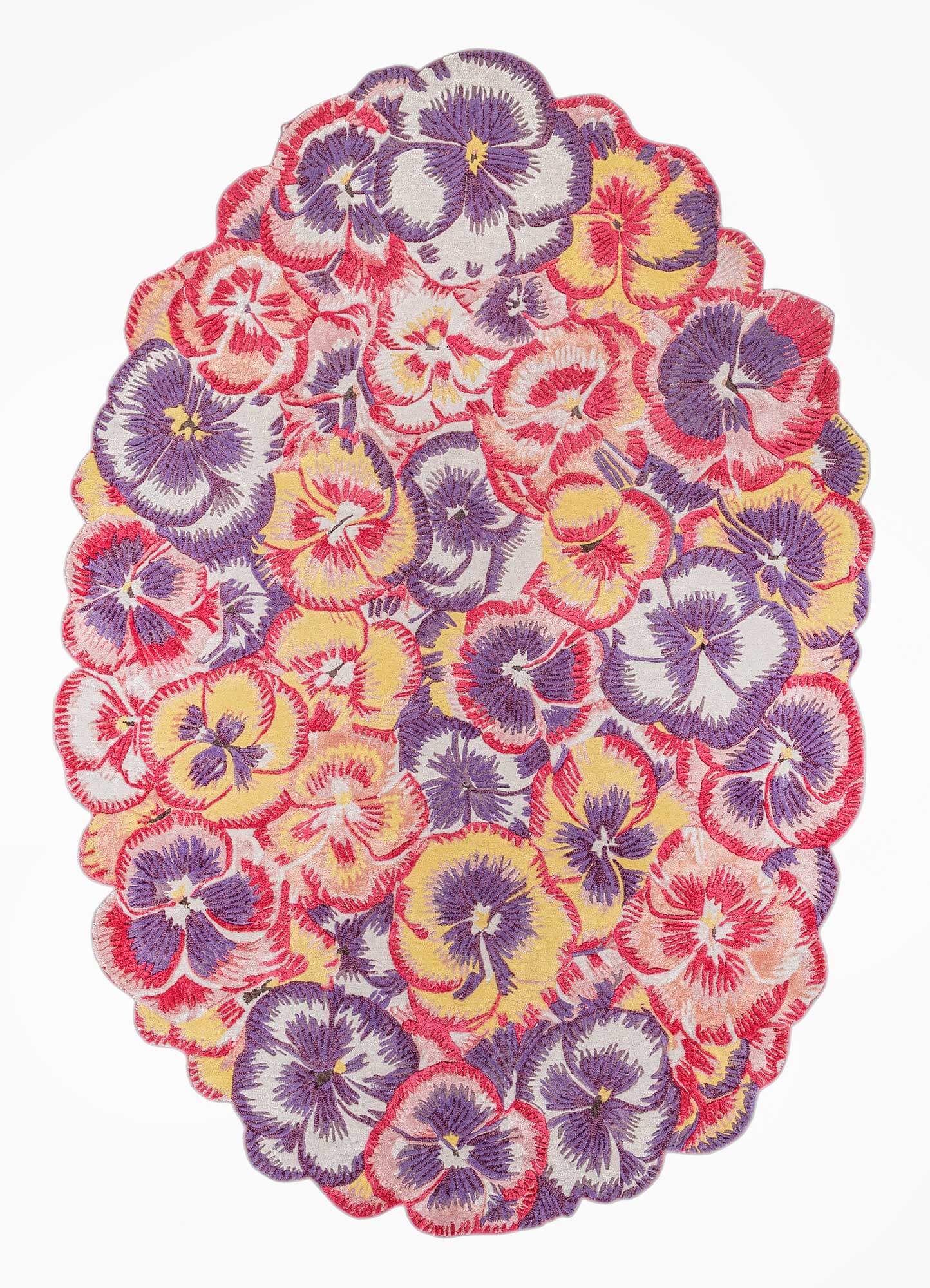 Candy pink hand tufted rug featuring vibrant floral designs, adding elegance to any living space.