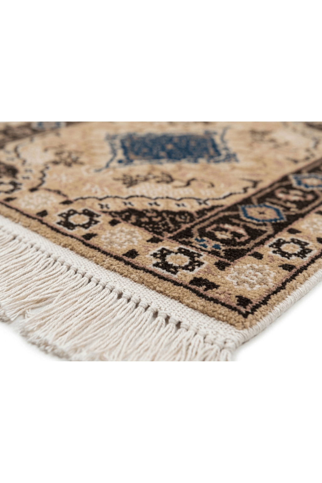Detailed view of the Elegant Medallion Hand-Knotted Wool Area Rug showcasing its intricate floral and geometric designs.