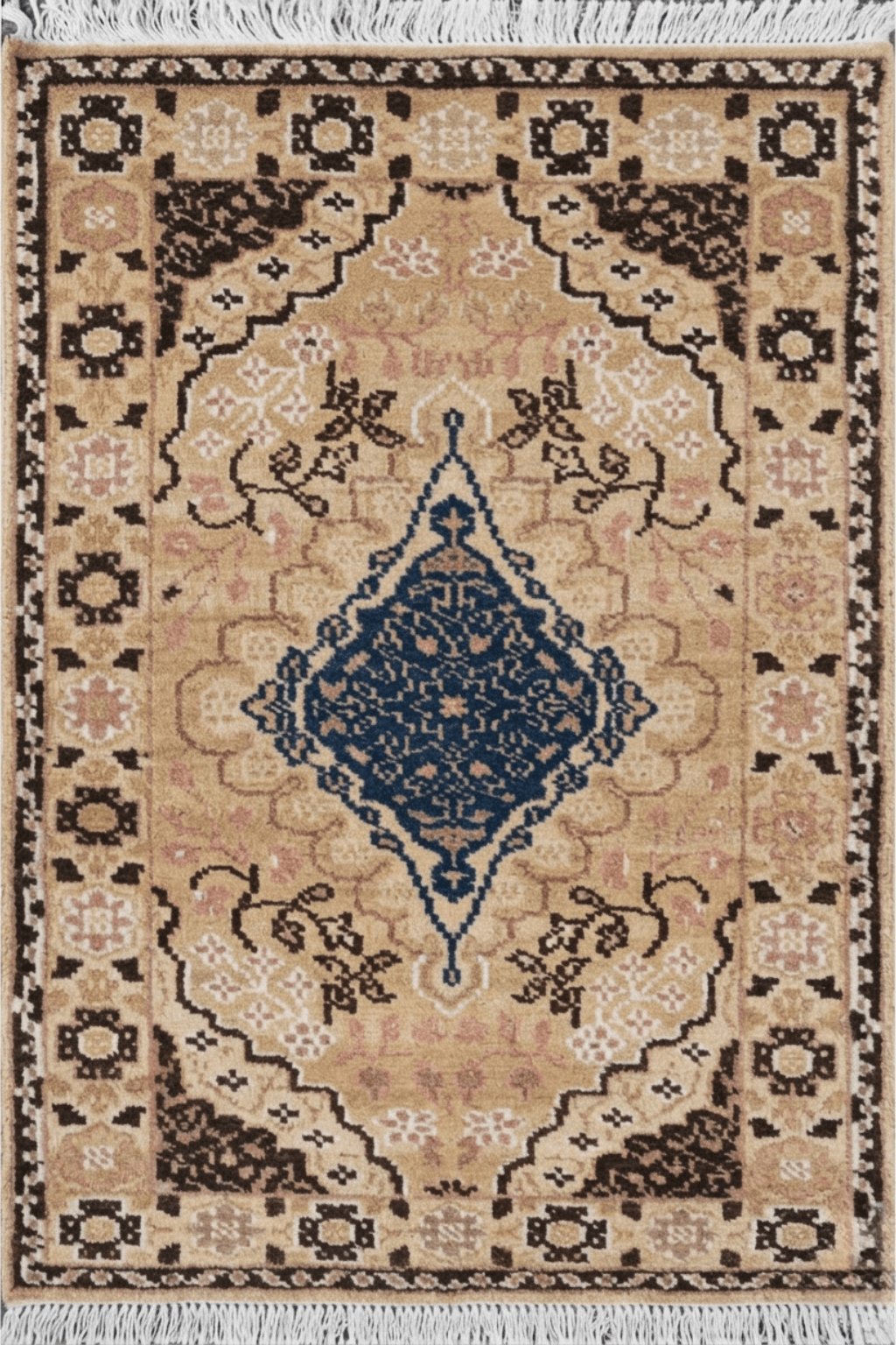Elegant Medallion Hand-Knotted Wool Area Rug featuring soft earthy tones and a classic medallion design.
