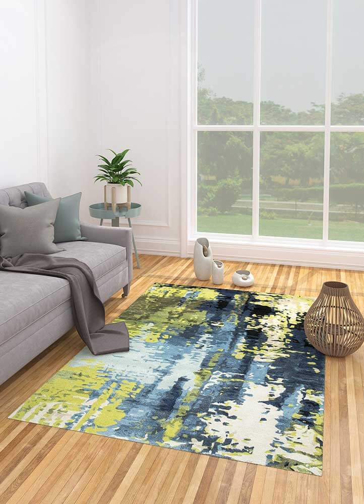 Ensign Blue & Wasabi Abstract Hand-Tufted Rug