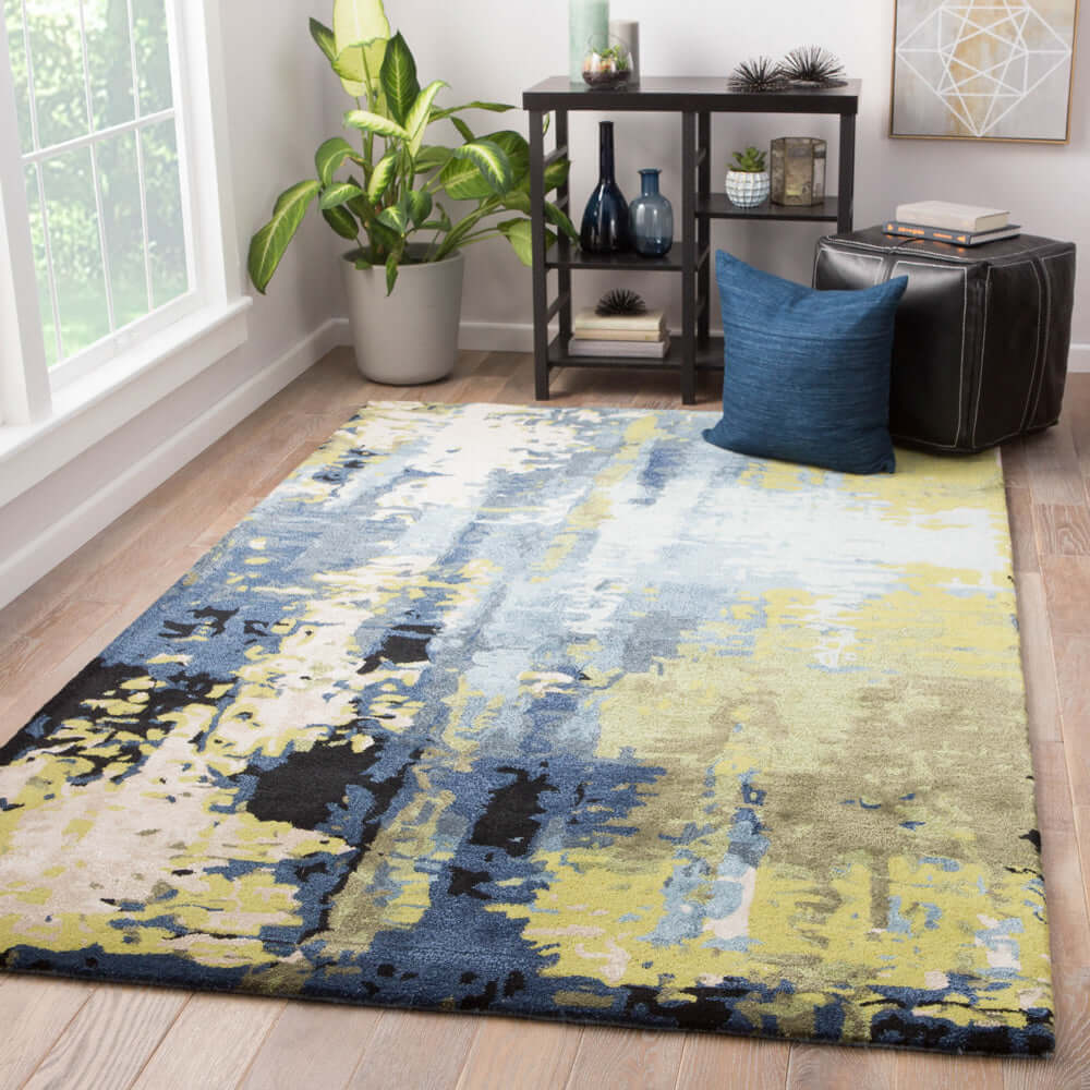 Ensign Blue & Wasabi Abstract Hand-Tufted Rug