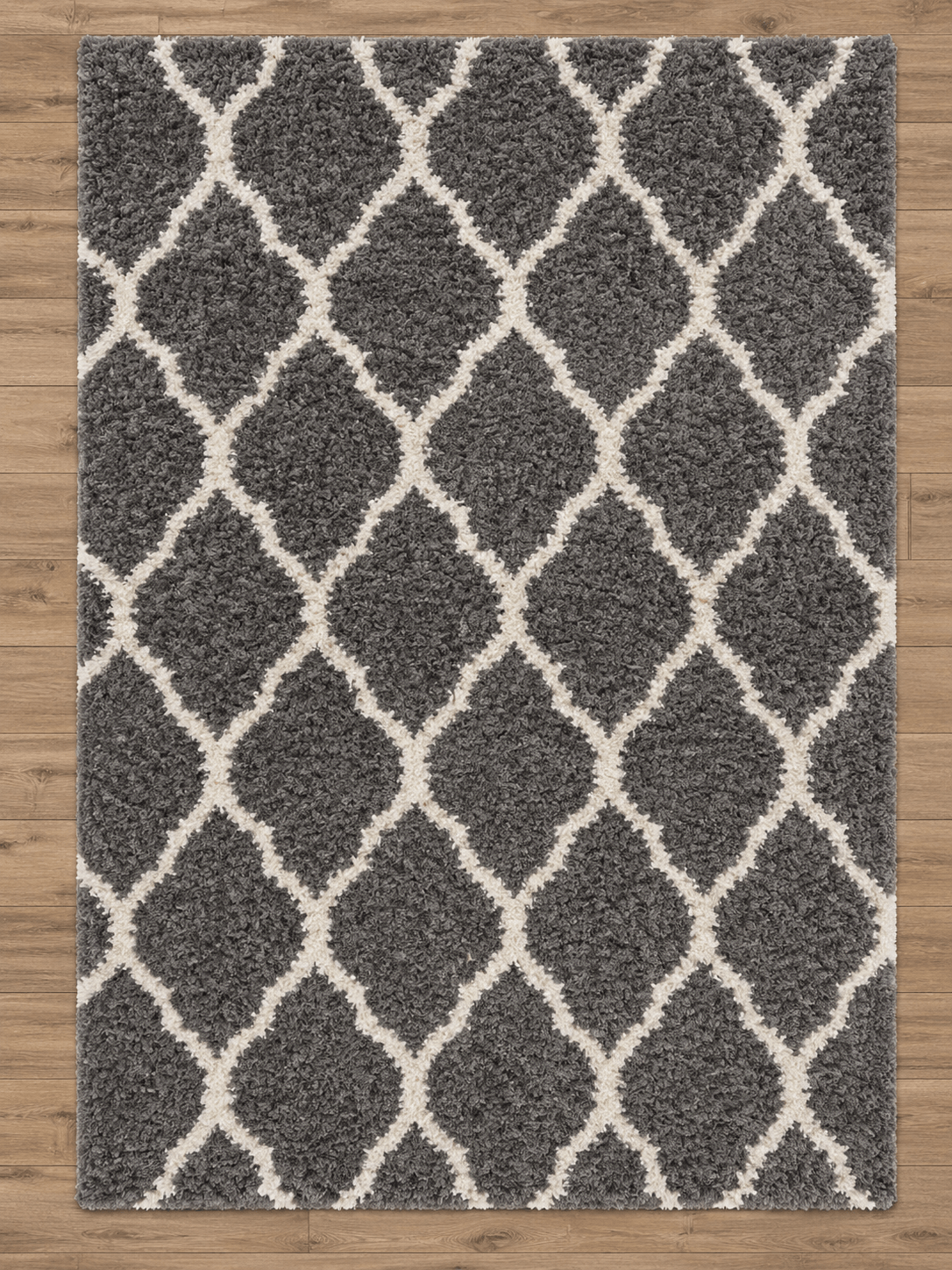 Grey Moroccan Trellis Shaggy Rug