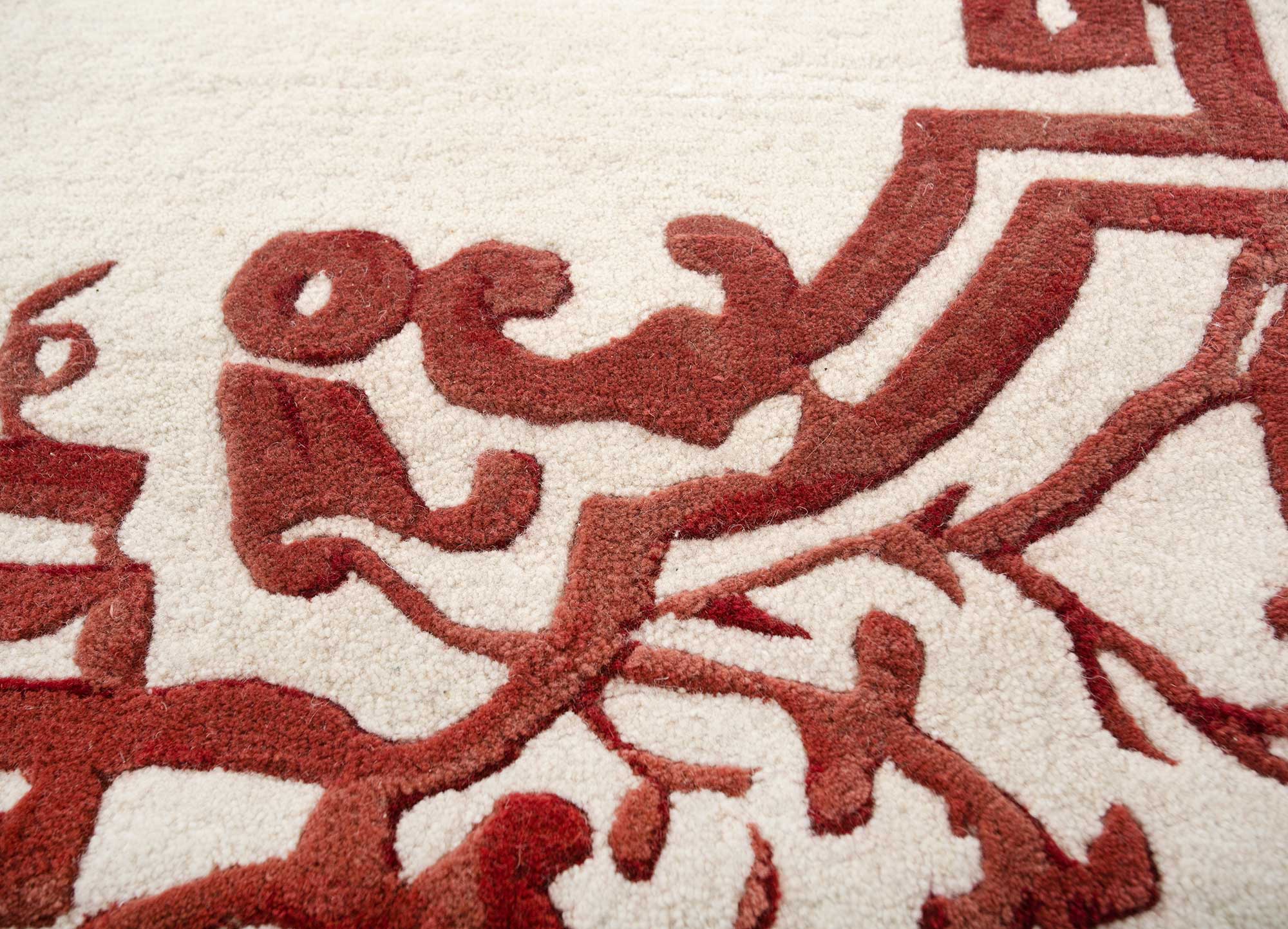 Elegant hand tufted rug featuring intricate floral and tropical designs in candy pink and cream.