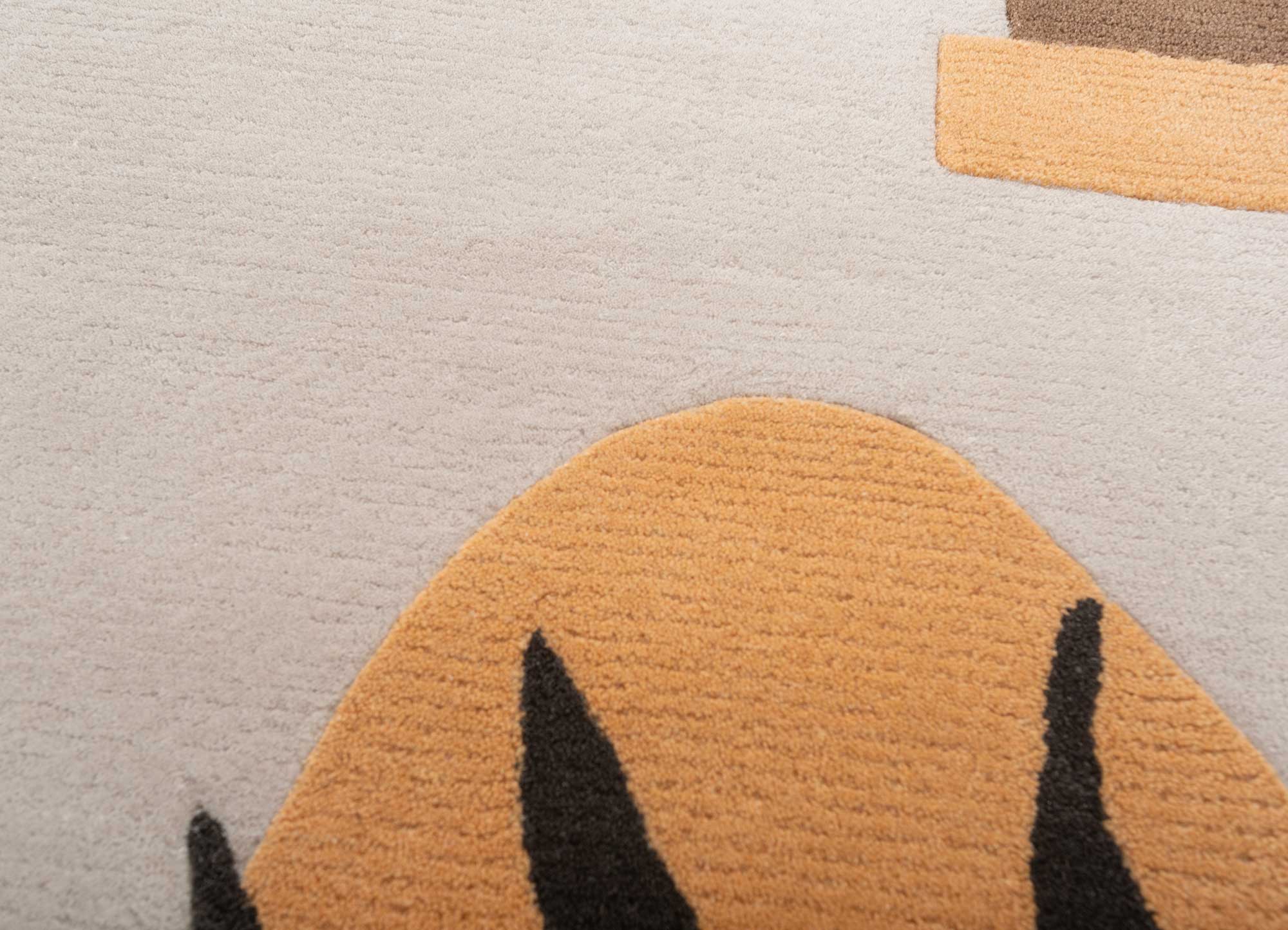 Close-up of a Spice Brown hand tufted rug showcasing its textured floral and tropical design in warm tones.