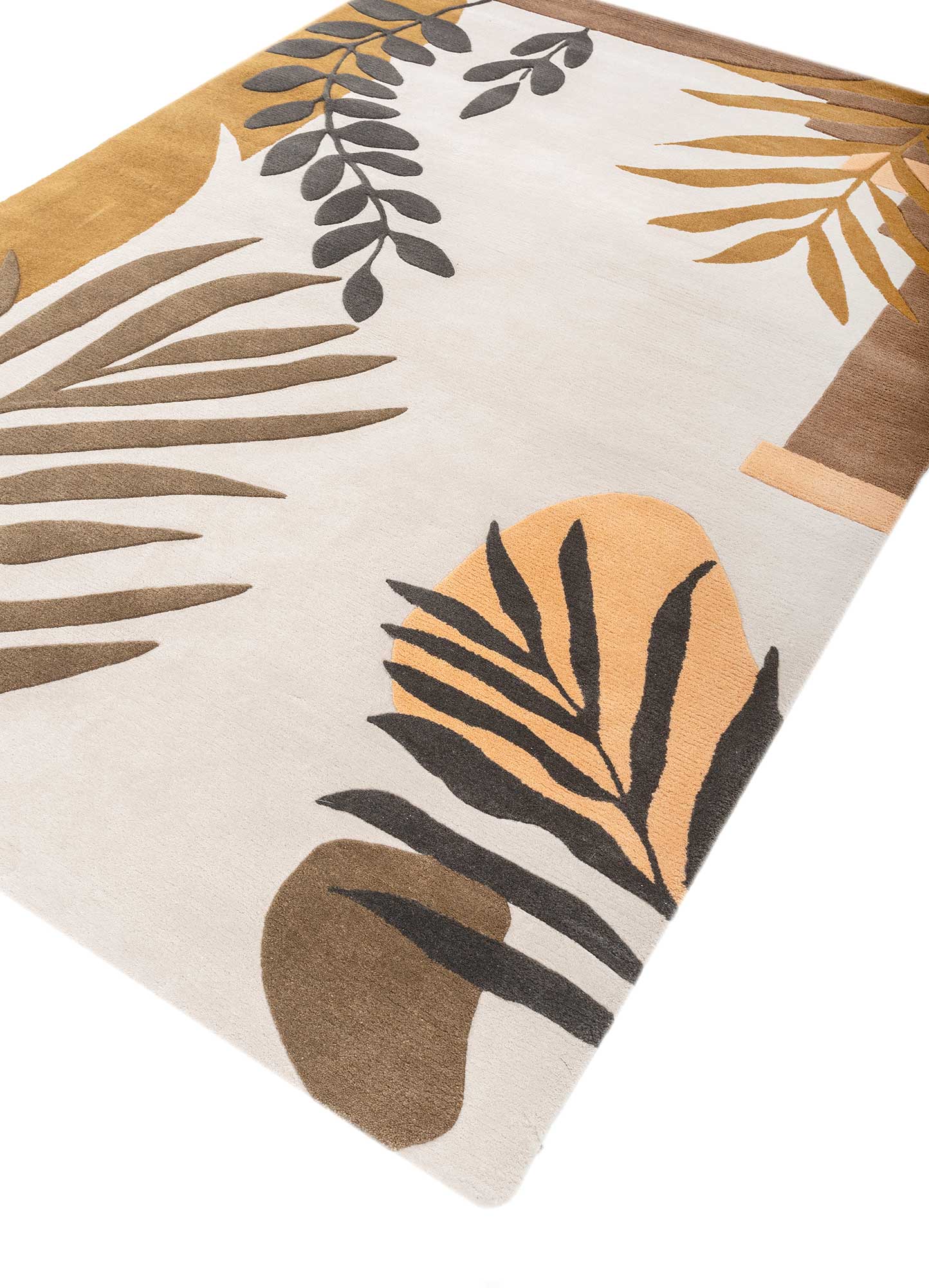 Spice brown hand tufted rug featuring floral and tropical designs, showcasing high-quality wool and a luxurious texture.
