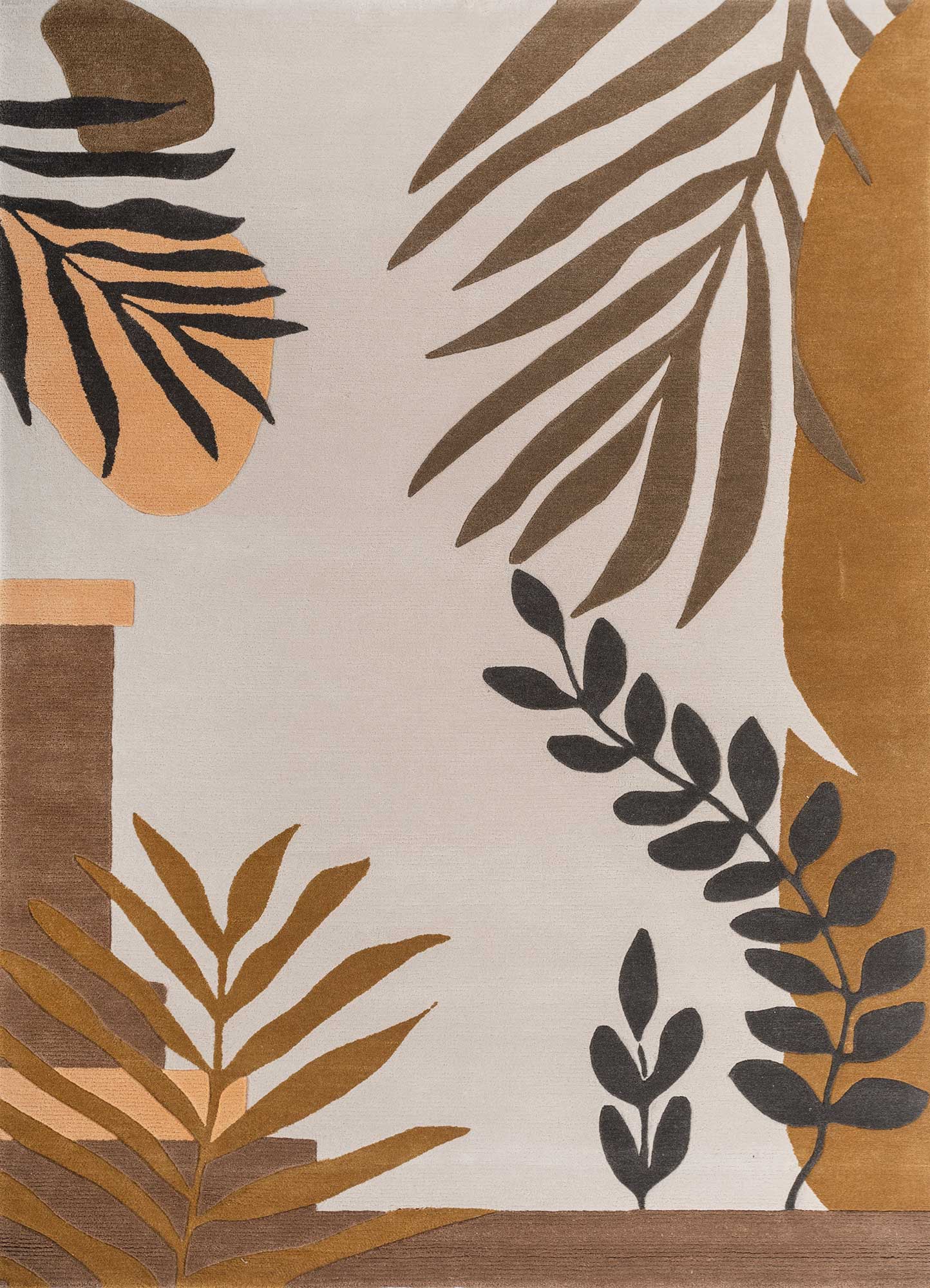 Spice brown hand tufted rug featuring floral and tropical design, made from high-quality wool, adding elegance to any space.