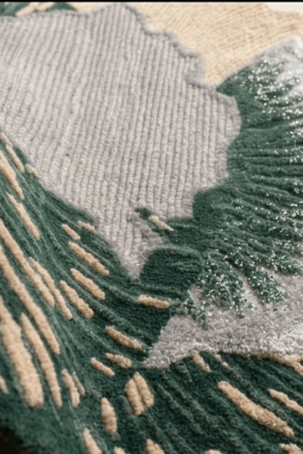 Close-up of the Topographic Oasis Sculptural Rug showcasing intricate tufted patterns and organic textures.