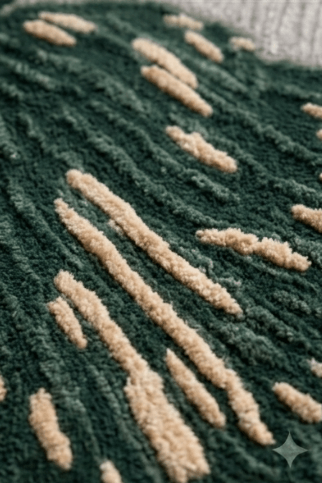 Topographic Oasis Sculptural Rug highlighting deep forest green and beige textural design.
