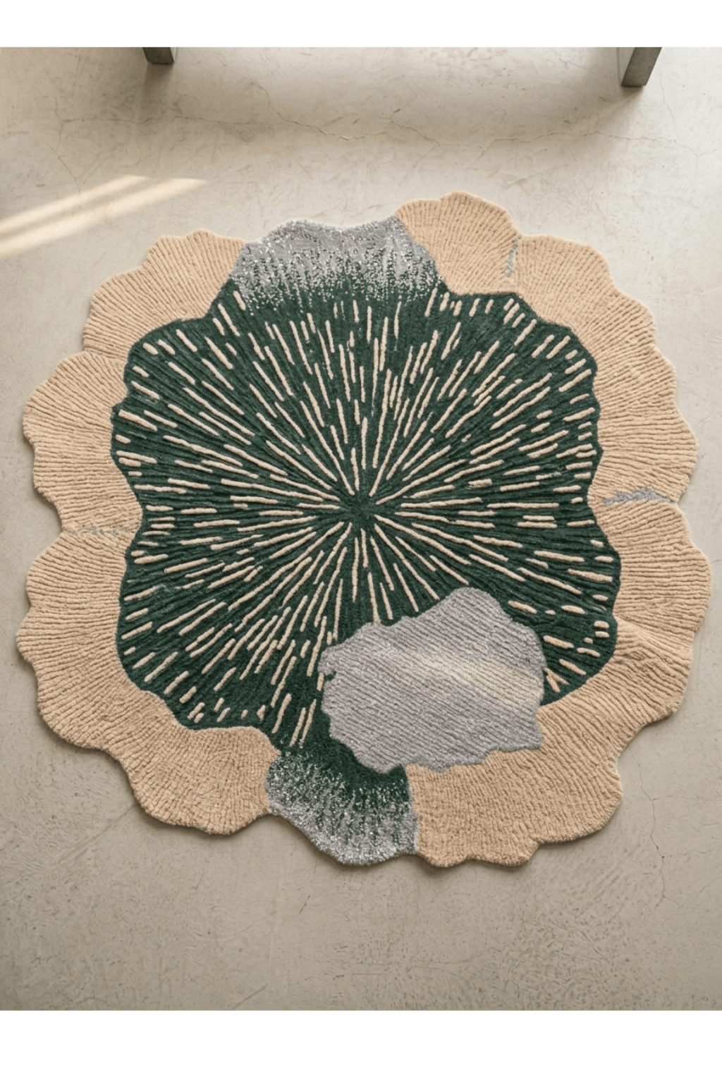 Topographic oasis sculptural rug featuring organic shapes and a layered design in earthy tones, ideal for modern interiors.