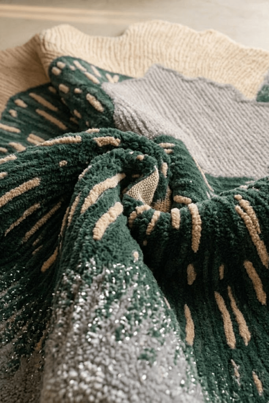 Close-up of the Topographic Oasis Sculptural Rug showcasing intricate textures and colors.