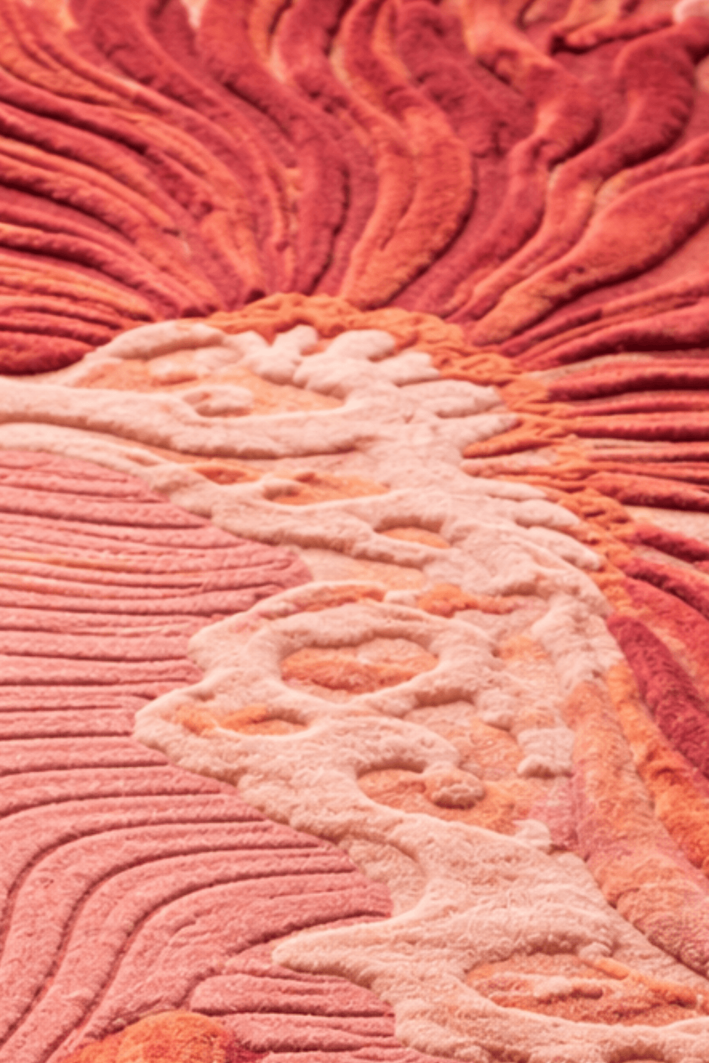 Wesboyeg Bloom rug showcasing high-pile sculptural design inspired by coral reefs and floral patterns.