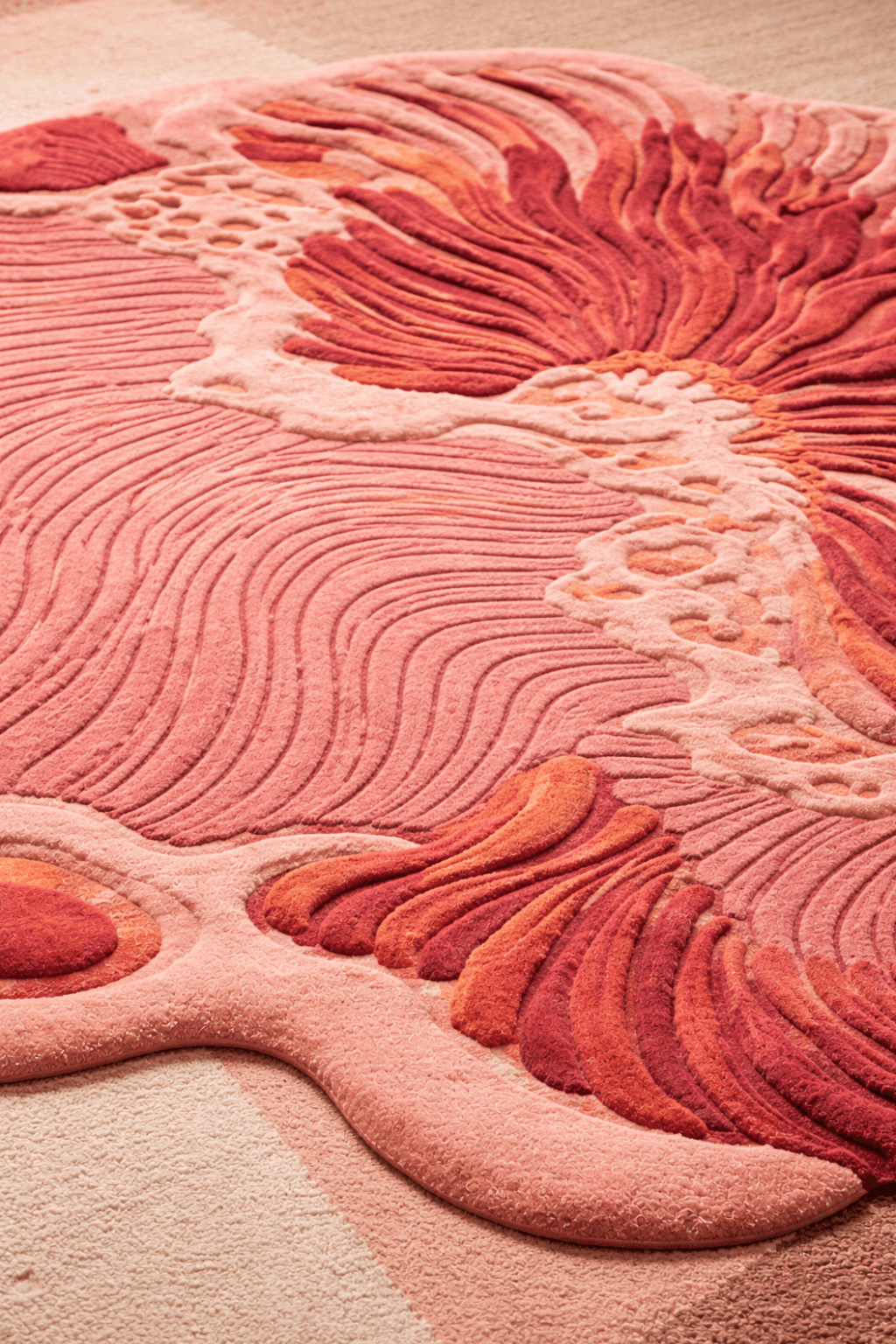 Wesboyeg Bloom, a high-pile sculptural rug featuring coral reef patterns and vibrant colors.