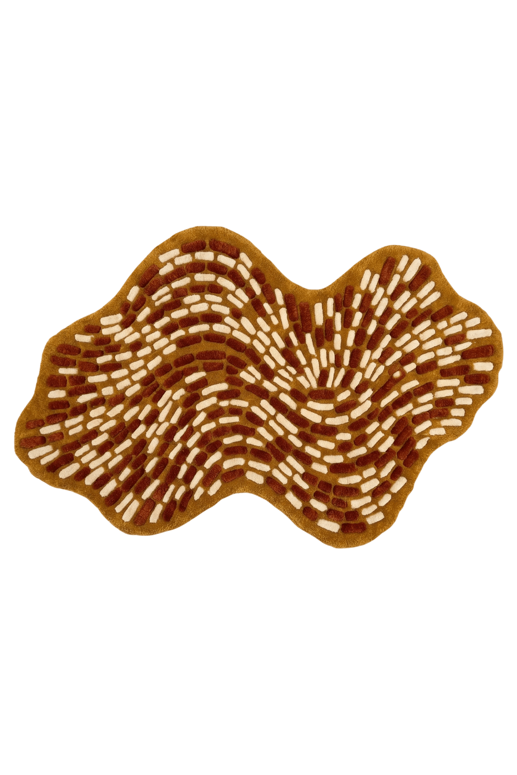 Wesboyeg Pulse kinetic floor decor rug featuring a staggered dashed-weave pattern in mustard-gold hues.